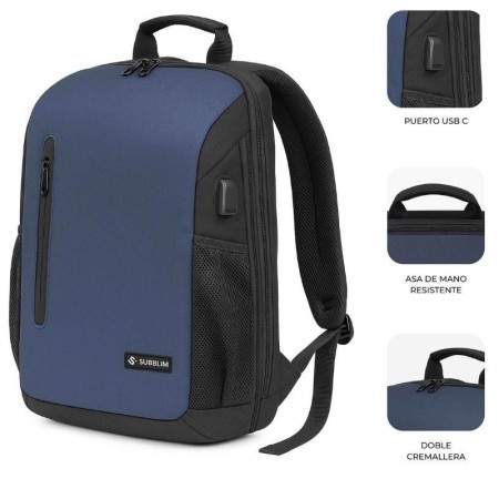 Mochila Subblim Xpand Air Padding Backpack para Portátiles hasta 15.6″/ 21L/ Puerto USB/ Azul