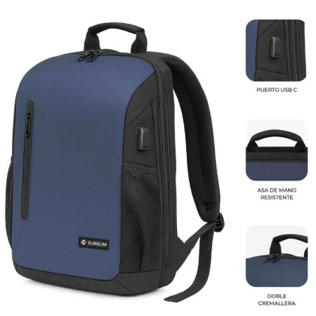 Mochila Subblim Xpand Air Padding Backpack para Portátiles hasta 15.6″/ 21L/ Puerto USB/ Azul