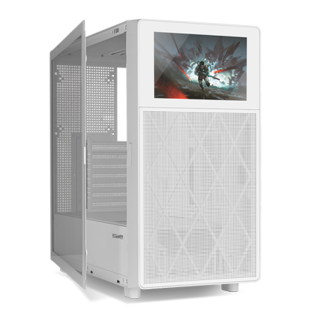 Caja ordenador gaming nox hummer bios atx cristal templado lcd 8″ blanco