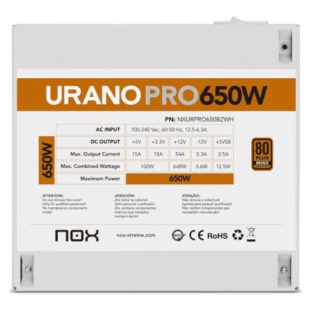 Fuente de Alimentación Nox Hummer Urano Pro White/ 650W/ Ventilador 12cm/ 80 Plus Bronze