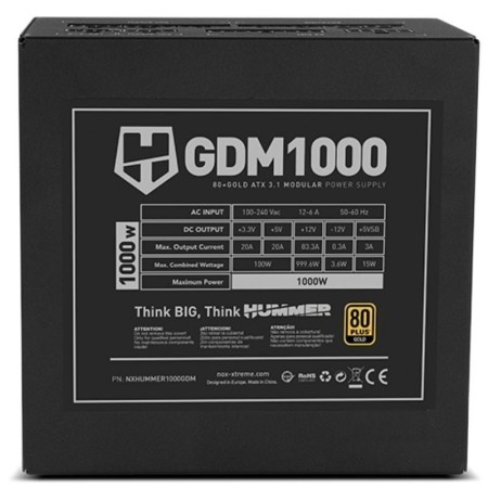 Fuente de Alimentación Nox Hummer GDM/ 1000W/ Ventilador 12cm/ ATX 3.1/ PCIe 5.1/ 80 Plus Gold