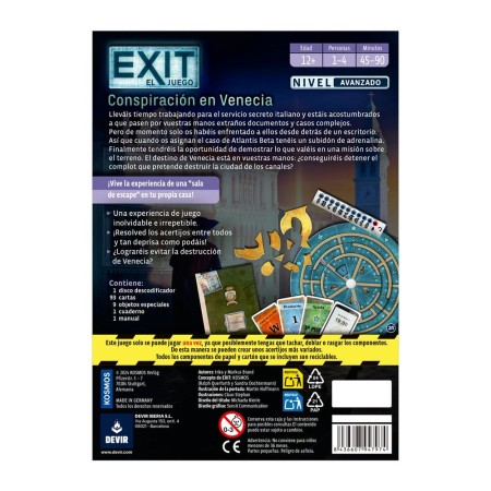 Juego de mesa exit: conspiración en venecia