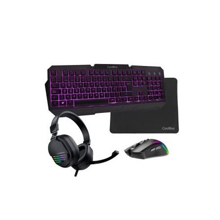 Kit teclado + raton + auriculares + alfombrilla gaming coolbox x - wing 2