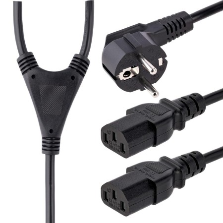 Cable schuko a 2x c13 startech 2m -  macho - hembra -  negro