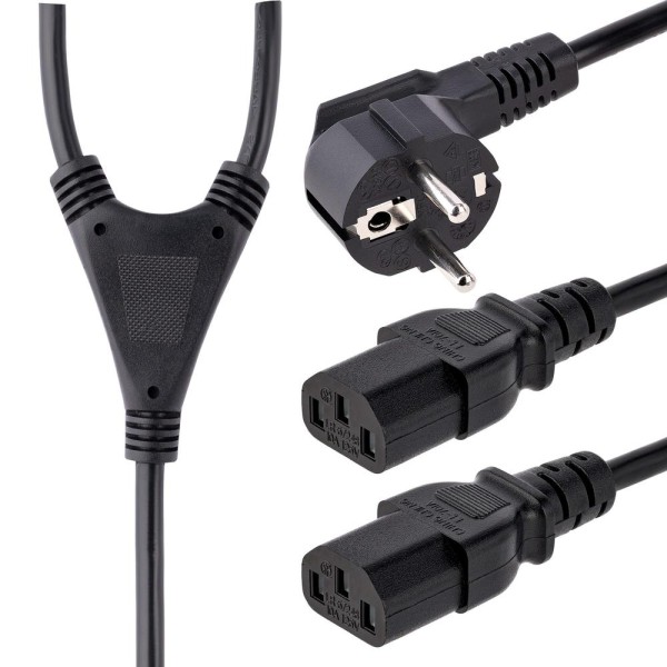 Cable schuko a 2x c13 startech 2m -  macho - hembra -  negro