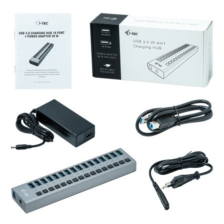 Hub i - tec usb 3.0 de carga con 16 puertos usb 3.0 y adaptador de alimentacion 90w