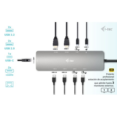 Nano docking station i - tec usb - c metal nano 2x display docking station + power delivery 100 w