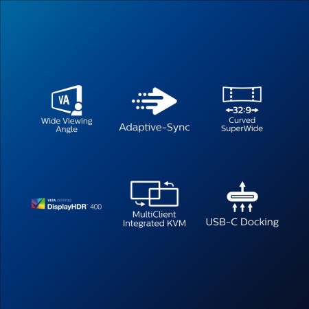Monitor Profesional Ultrapanorámico Curvo Philips 499P9H 48.8″/ Dual QHD/ Webcam/ Multimedia/ Regulable en altura/ Negro