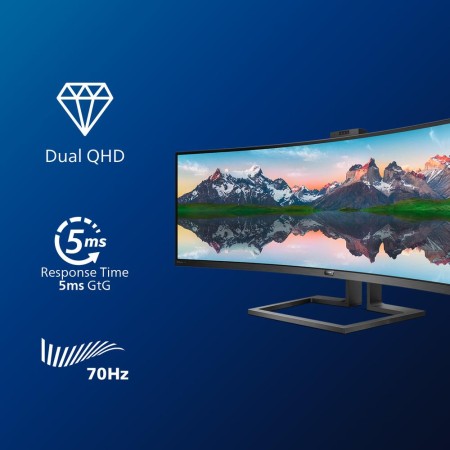 Monitor Profesional Ultrapanorámico Curvo Philips 499P9H 48.8″/ Dual QHD/ Webcam/ Multimedia/ Regulable en altura/ Negro