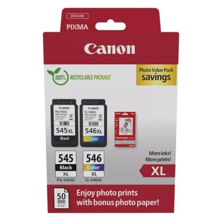 Multipack tinta canon pg - 545xl - cl - 546xl + papel 50 hojas