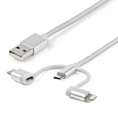 Cable usb tipo a a micro usb -  usb tipo c -  lightning startech 1m -  macho - macho -  plata trenzado