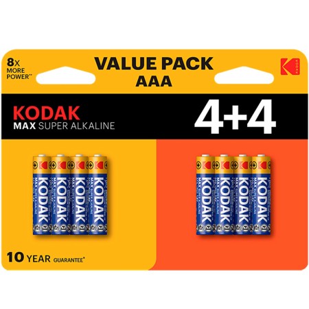 PILAS AAA KODAK MAX ALCALINA LR3 PACK 8 (4+4) UNIDADES 1150 mAh 1.5V (ecotasas incluidas)
