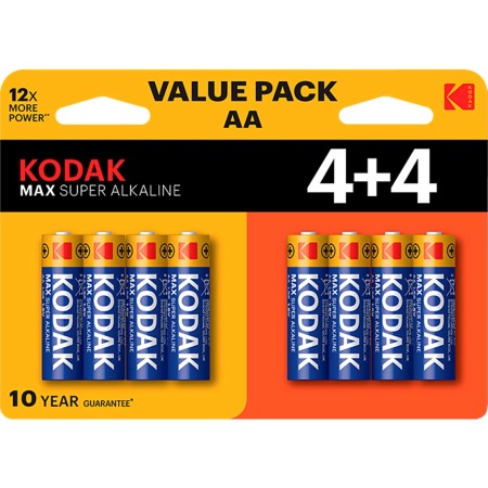 PILAS AA KODAK MAX ALCALINA LR6 PACK 8 (4+4) UNIDADES 2800 mAh 1.5V (ecotasas incluidas)