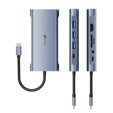 Docking USB Tipo-C Leotec LEDS01/ 3xUSB/ 2xUSB Tipo-C/ 1xUSB Tipo-C PD/ 1xHDMI 4K/ 1xVGA/ 1xRJ45/ 1xAudio/ 1xLector Tarjetas SD 