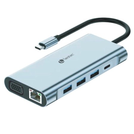 Docking USB Tipo-C Leotec LEDS01/ 3xUSB/ 2xUSB Tipo-C/ 1xUSB Tipo-C PD/ 1xHDMI 4K/ 1xVGA/ 1xRJ45/ 1xAudio/ 1xLector Tarjetas SD 