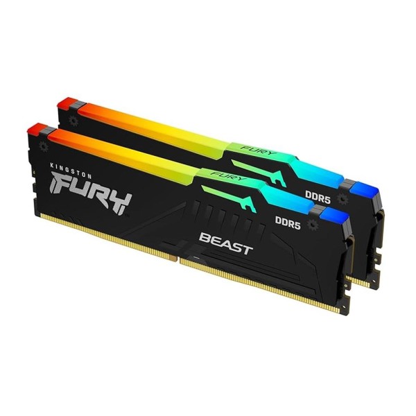 Memoria ram ddr5 64gb 2 x 32gb kingston - 6400 mhz - pc5 - 51200 - fury beast rgb - cl32 - 1.4v