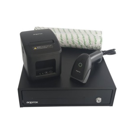 KIT TPV APPROX CAJON APPCASH33 NEGRO + SCAN APPLS22 + IMP. TERM. APPPOS80AM-USB + PAPEL CYT8060BPA