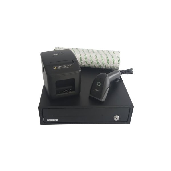 KIT TPV APPROX CAJON APPCASH33 NEGRO + SCAN APPLS22 + IMP. TERM. APPPOS80AM-USB + PAPEL CYT8060BPA