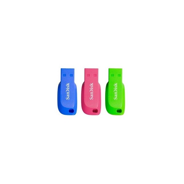 Memoria usb 2.0 sandisk 16gb cruzer blade pack 3 azul - verde - rosa
