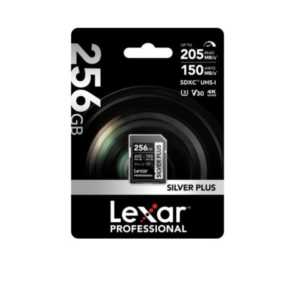 LEXAR 256GB PROFESSIONAL SILVER PLUS SDXC UHS-I CARDS, UP TO 205MB/S READ 150MB/S WRITE C10 V30 U3