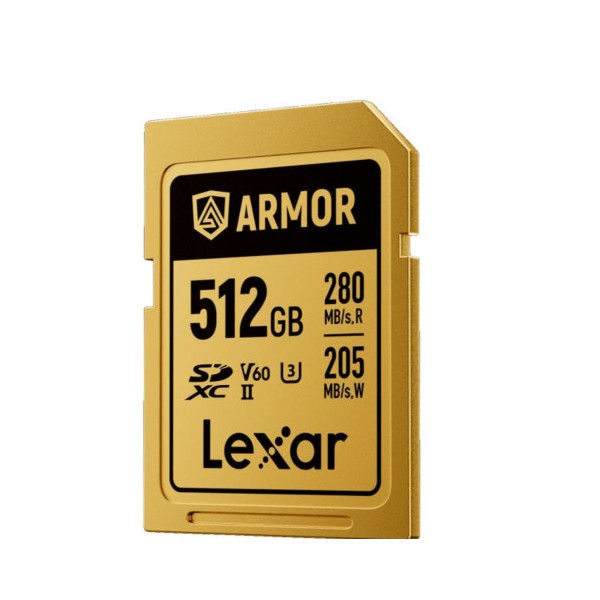 LEXAR 512GB PROFESSIONAL ARMOR GOLD SDXC UHS-II CARDS, UP TO 280MB/S READ 210MB/S WRITE C10 V60 U3,STAINLESS STEEL CASING, IP68
