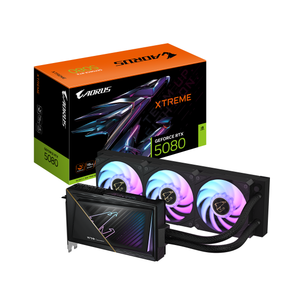 GIGABYTE AORUS GeForce RTX 5080 XTREME WATERFORCE 16G Tarjeta Gráfica - 16GB GDDR7, 256 bits, PCI-E 5.0, 2805MHz Core Clock, 3 x