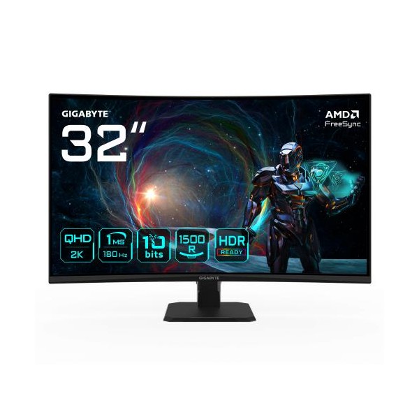 MONITOR GIGABYTE 32″ GS32QCA,CURVO,VA,2560X1440 (QHD),0.27PP,3500:1,1MS,180HZ,2HDMI+1DP