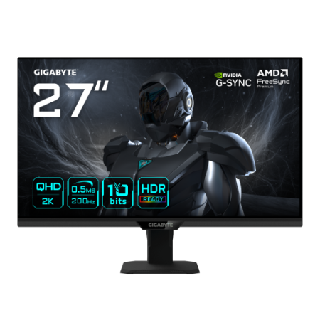 GIGABYTE G27Q20T Monitor Gaming 27” QHD - 2560 x 1440, 200Hz, 0.5ms, Compatible con G-Sync, FreeSync Premium, HDR10, HDMI 2.0, D