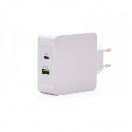 TooQ Cargador de Pared doble puerto USB-C PD + USB A QC3.0, 48W