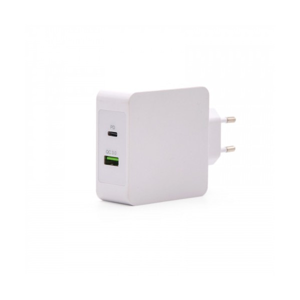 TooQ Cargador de Pared doble puerto USB-C PD + USB A QC3.0, 48W