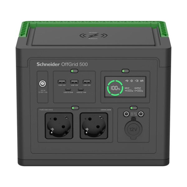 SCHNEIDER OFFGRID PORTABLE POWER STATION 500, 517 WH LITHIUM-ION, 2 SCHUKO, SINEWAVE
