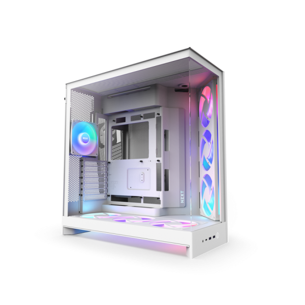 CAJA NZXT H9 FLOW RGB+ (2025) DUAL-CHAMBER MID-TOWER CASE W/ RGB FANS & CONTROLLER - ALL WHITE