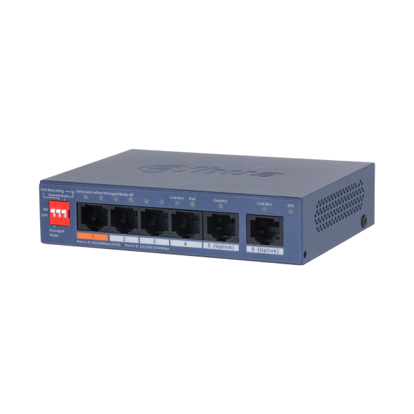 (DH-CS4006-4ET2GT-60) DAHUA SWITCH 6 PUERTOS, 4XRJ45 10/100 MBPS POE, 2XRJ45 GIGABIT, L2 CLOUD MANAGED