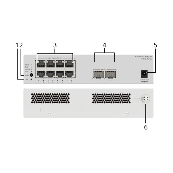 HUAWEI S210-8LP2J (8*10/100/1000BASE-T PORTS (32W POE+), 2*2.5GE SFP PORTS, WITH 1*AC POWER ADAPTER, FANLESS)