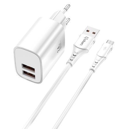 Kit cargador qcharx apolo 24a   cable usb a  micro usb  blanco