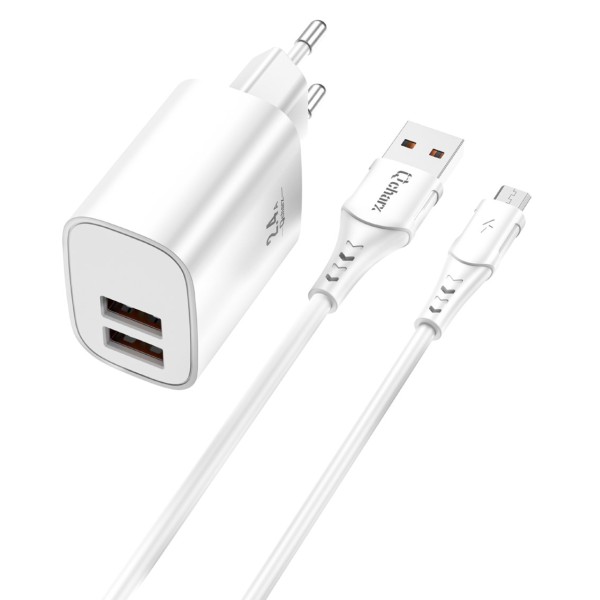 Kit cargador qcharx apolo 24a   cable usb a  micro usb  blanco