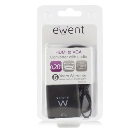 Ewent EW9864 adaptador de cable de vídeo 0,2 m HDMI VGA, 3.5mm Negro