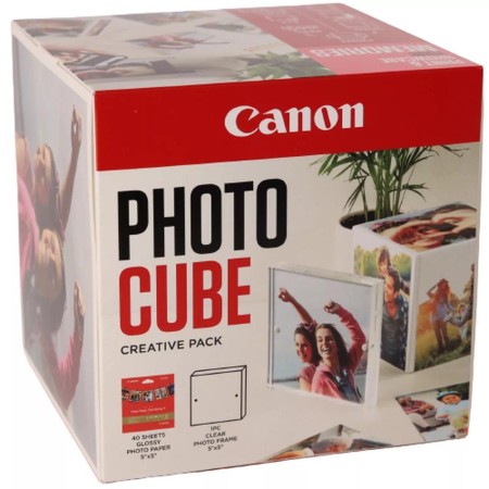 Papel canon pp - 201 5x5 pulgadas (40 hojas)  marco fotos xlboom acrílico 13x13cm  photo cube white - creative pack love - pink