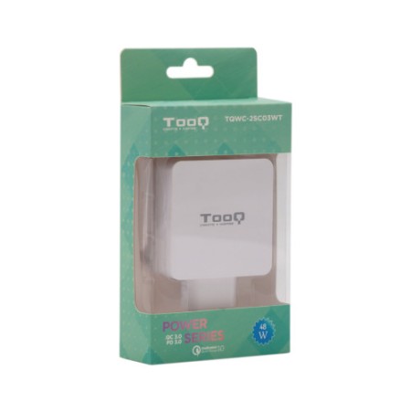 TooQ Cargador de Pared doble puerto USB-C PD + USB A QC3.0, 48W