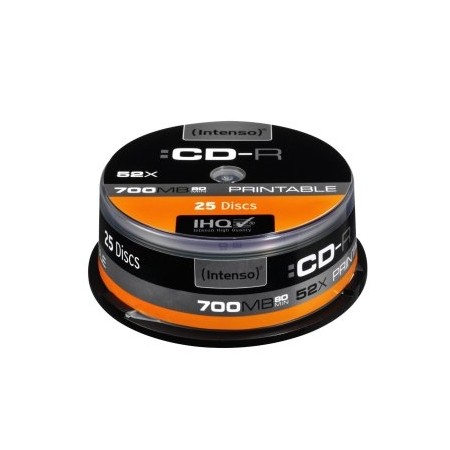Tarrina de cd - r virgenes intenso printable 700mb 52x 25 unidades
