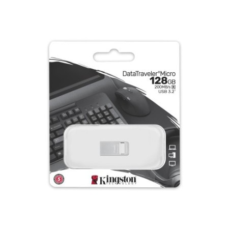 Kingston Technology DataTraveler Micro unidad flash USB 128 GB USB tipo A 3.2 Gen 1 (3.1 Gen 1) Plata