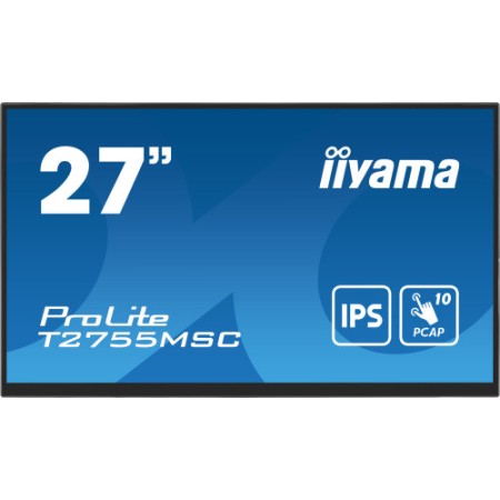 MONITOR IIYAMA 27″ IPS BONDED PCAP 10P TOUCH, 1920X1080, FLAT BEZEL FREE GLASS FRONT, HDMI, DISPLAYPORT, 360CD/M², USB HUB 2X 3.