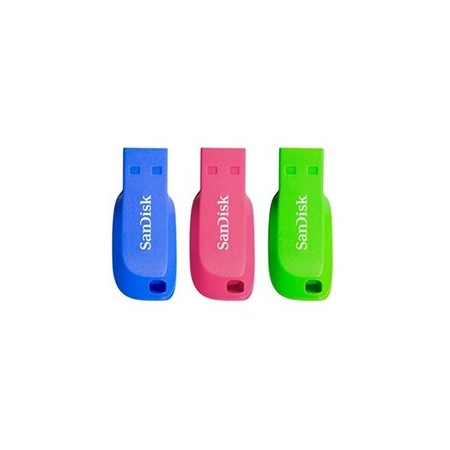 Memoria usb 2.0 sandisk 16gb cruzer blade pack 3 azul - verde - rosa