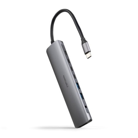 Hub nanocable usb - c 8 en 1 conversor usb - c 3.1 a 2xusb - a 3.0  3xusb - c 3.0  usb - c pd  hdmi 4k@60hz  audio jack 3.5 alum