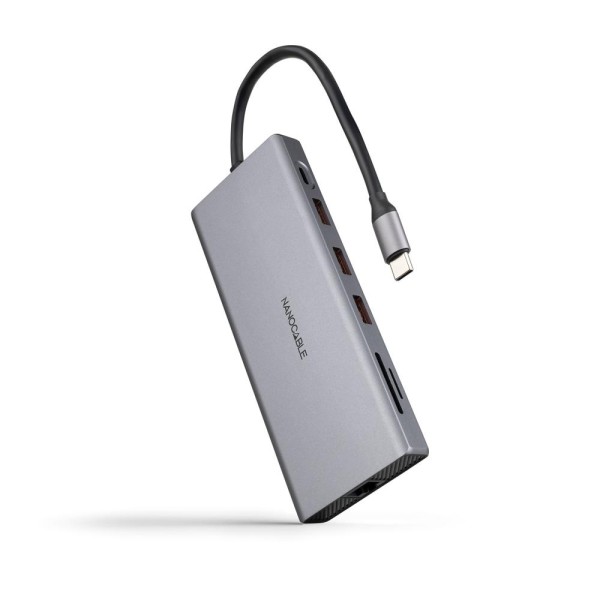 Hub nanocable usb - c 12 en 1 conversor usb - c 3.1 a 3xusb - a 3.2  usb - c 3.2  usb - c pd  2xhdmi 4k@60hz  dp 4k@60hz  rj45 1