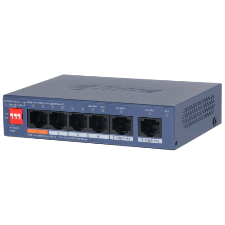 (DH-CS4006-4ET2GT-60) DAHUA SWITCH 6 PUERTOS, 4XRJ45 10/100 MBPS POE, 2XRJ45 GIGABIT, L2 CLOUD MANAGED