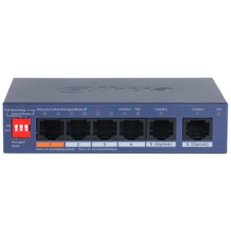 (DH-CS4006-4ET2GT-60) DAHUA SWITCH 6 PUERTOS, 4XRJ45 10/100 MBPS POE, 2XRJ45 GIGABIT, L2 CLOUD MANAGED