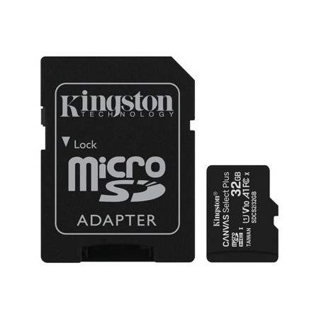 Tarjeta memoria micro secure digital sd hc 32gb kingston canvas select plus clase 10 uhs - 1  adaptador sd