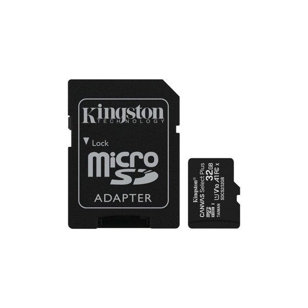 Tarjeta memoria micro secure digital sd hc 32gb kingston canvas select plus clase 10 uhs - 1  adaptador sd