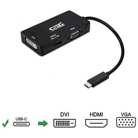 Conversor Nanocable 10.16.4301-BK/ USB Tipo-C Macho - VGA Hembra/ DVI Hembra/ HDMI Hembra/ 10cm/ Negro